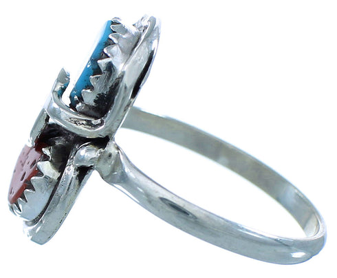 Zuni Turquoise Coral Sterling Silver Effie Calavaza Snake Ring Size 8-1/2 RX111802